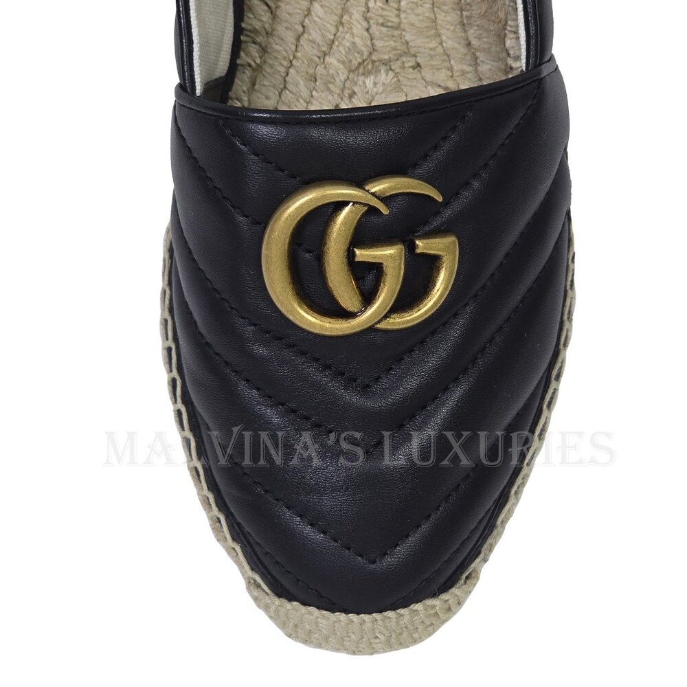 GUCCI SHOES FLATS MARMONT DOUBLE GG LEATHER ESPADRILLE sz 37 US 7 - Picture 11 of 16